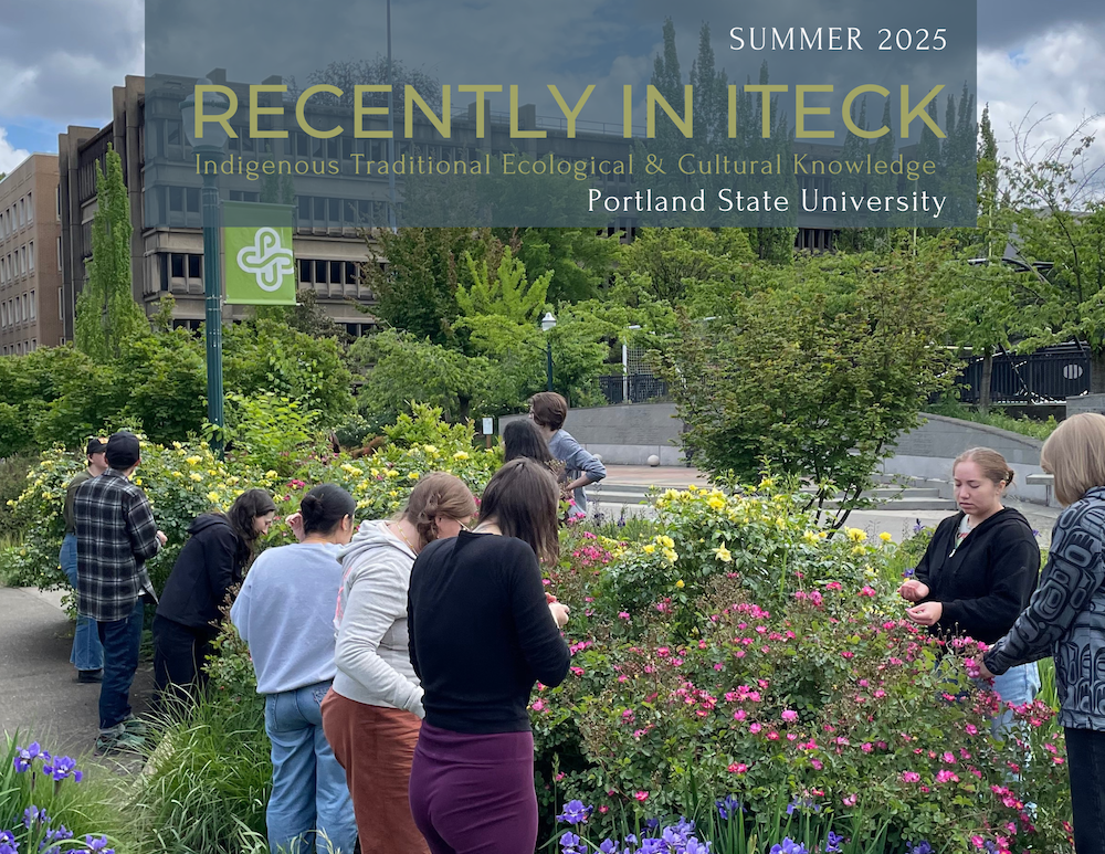 Cover of ITECK Newsletter. Close up a group of students are gathering rose petals.